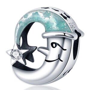 925 Silver Sleepy Moon Charm